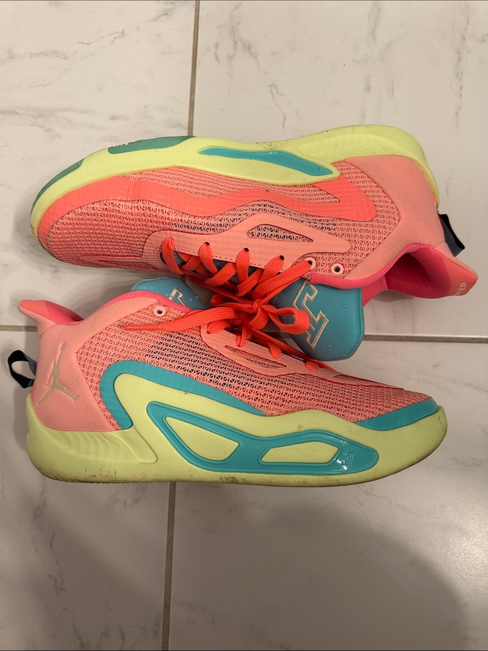 Jordan Kids Neon Pink and Aqua Athletic Sneakers
